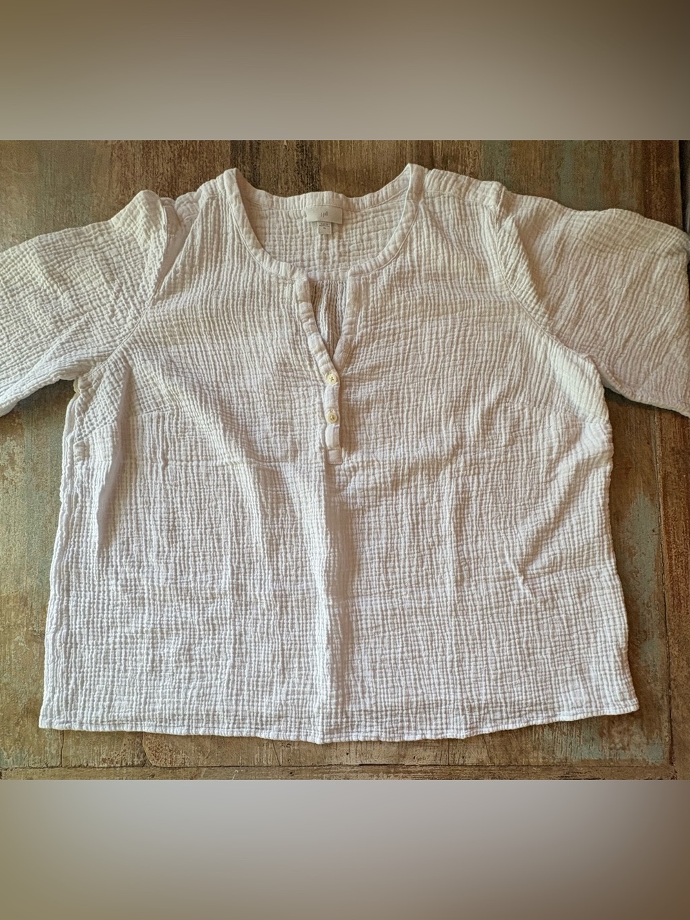 J. Jill White Gauze Henley Top